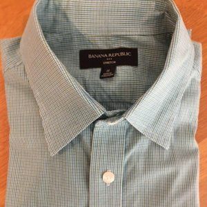 Men's Banana Republic s/s Blue-Green Gingham Pattern Dress Shirt Sz S